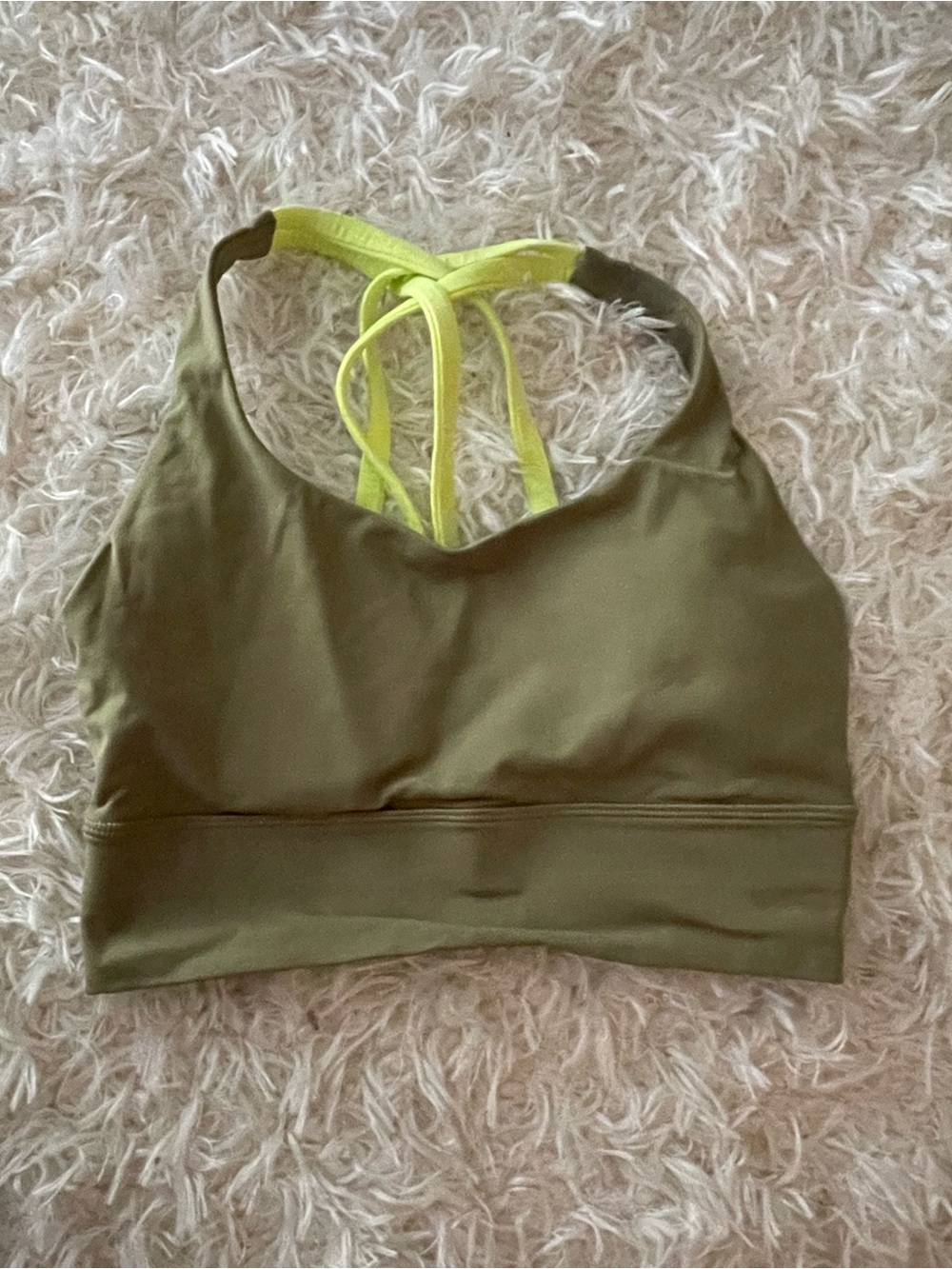 lululemon athletica Olive Sports Bra with Neon Yellow Straps